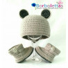 Conjunto Merino con Gorro de Osito Gris Perla