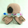 Conjunto Merino de Gorro con Flor Rosa Empolvado