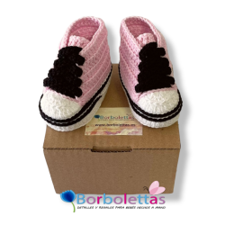 Patucos para Bebé Estilo Deportivo Rosa Claro y Negro