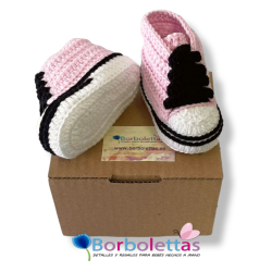 Patucos para Bebé Estilo Deportivo Rosa Claro y Negro